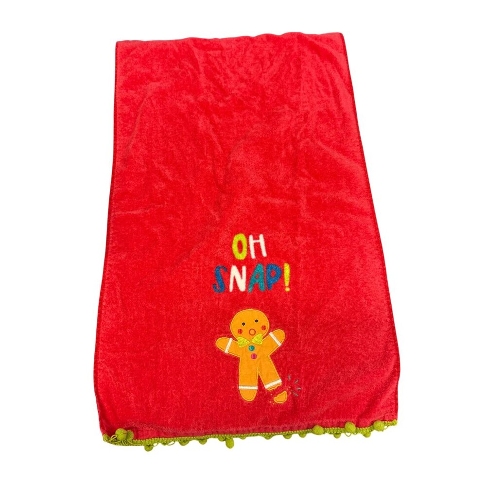 Holiday Decorative Hand Towels Set Of 2 "Oh Snap!" Gingerbread Design With Pom-P - Picture 4 of 5